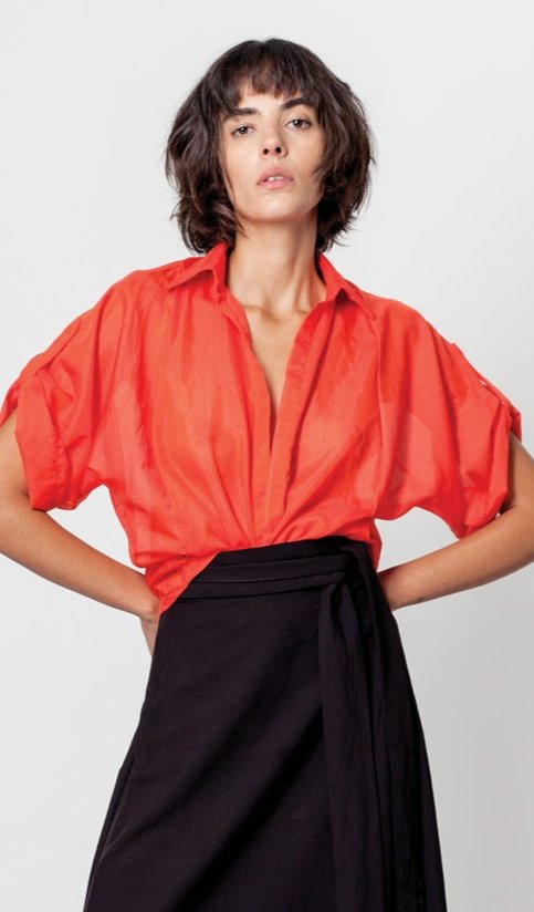 Voile cropped shirt Red