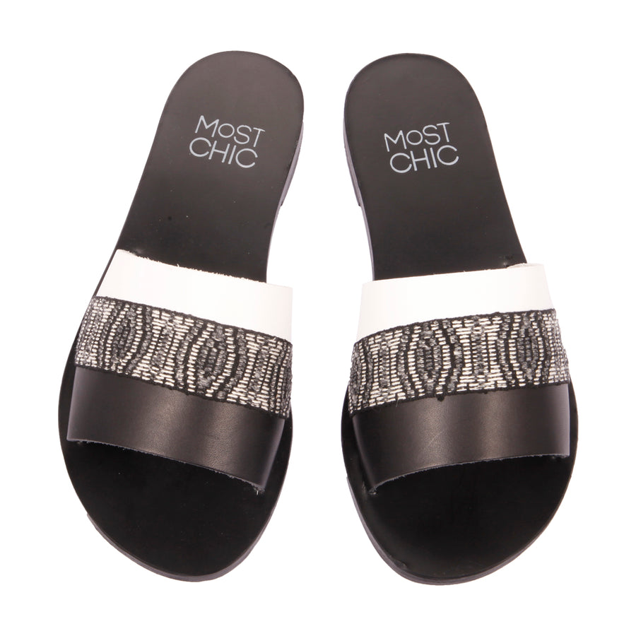 Cedar black and white leather sandals
